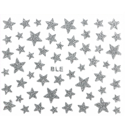 Nail Art Stickers Glittery Stars - Silver