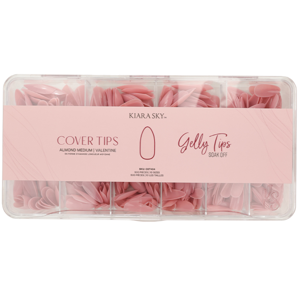 Premade Tip Box of Valentine Almond Medium Gelly Cover Tips by Kiara Sky