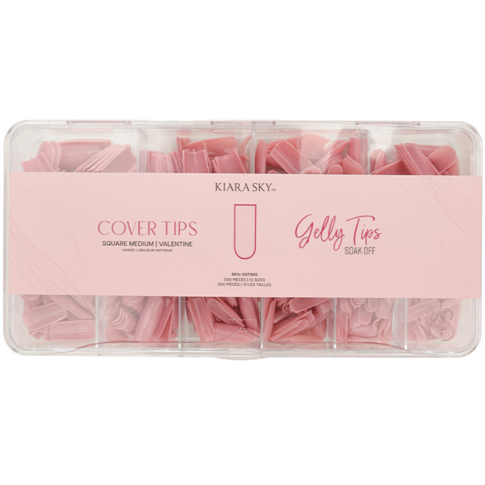 Premade Tip Box of Valentine Square Medium Gelly Cover Tips by Kiara Sky