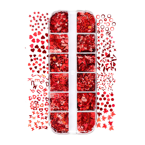 Nail Art Assorted Red Sequins 12pk 