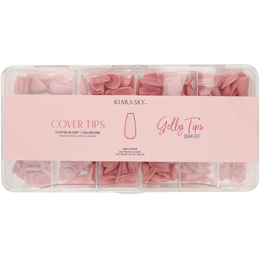 Premade Tip box of Valentine Coffin Short Gelly Cover Tips by Kiara Sky