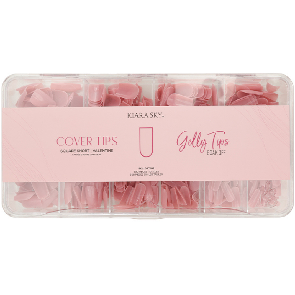 Premade Tip Box of Valentine Square Short Gelly Cover Tips by Kiara Sky