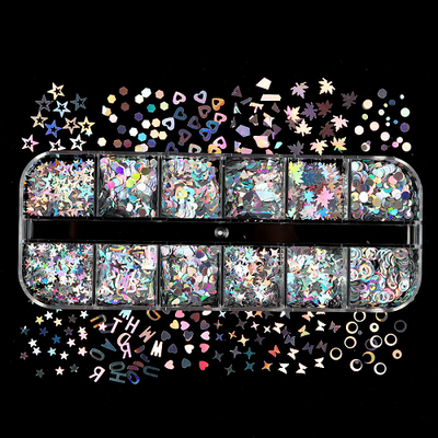 Silver Assorted Nail Art Sequins 12pk