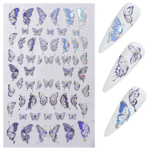 Butterfly Nail Art Decal Sticker - ZY035 Silver