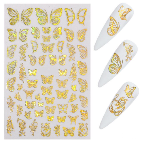 Butterfly Nail Art Decal Sticker - ZY036 Gold