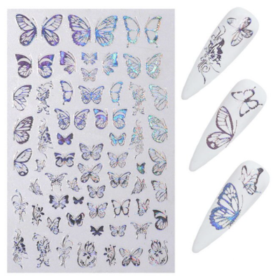 Butterfly Nail Art Decal Sticker - ZY036 Silver Holographic