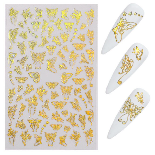 Butterfly Nail Art Decal Sticker - ZY038 Gold