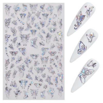 Butterfly Nail Art Decal Sticker - ZY038 Silver Holographic
