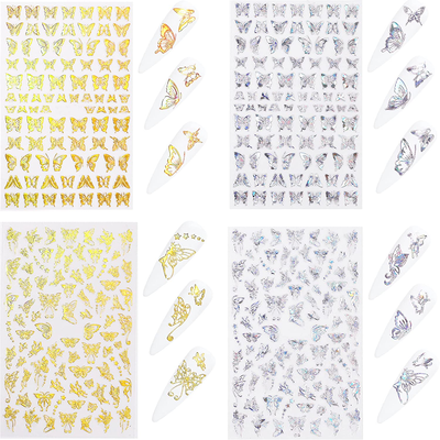 Nail Art Butterfly Sticker Decal Laser Silver Gold Acrylic Dip Gel Polish Designs 8 pack